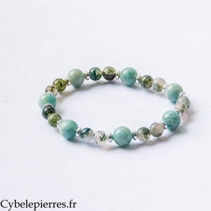 Bracelet Aventure intérieure – Amazonite et Agate mousse (6 et 8 mm) – 17 cm | Élan personnel et Apaisement