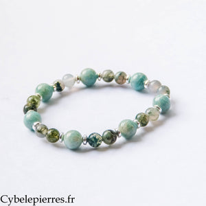Bracelet Aventure intérieure – Amazonite et Agate mousse (6 et 8 mm) – 17 cm | Élan personnel et Apaisement