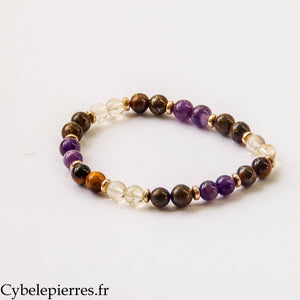 Bracelet Sagesse Lumineuse – Améthyste, Œil de tigre, Bronzite et Citrine (6 mm) – 18 cm | Lucidité et Équilibre