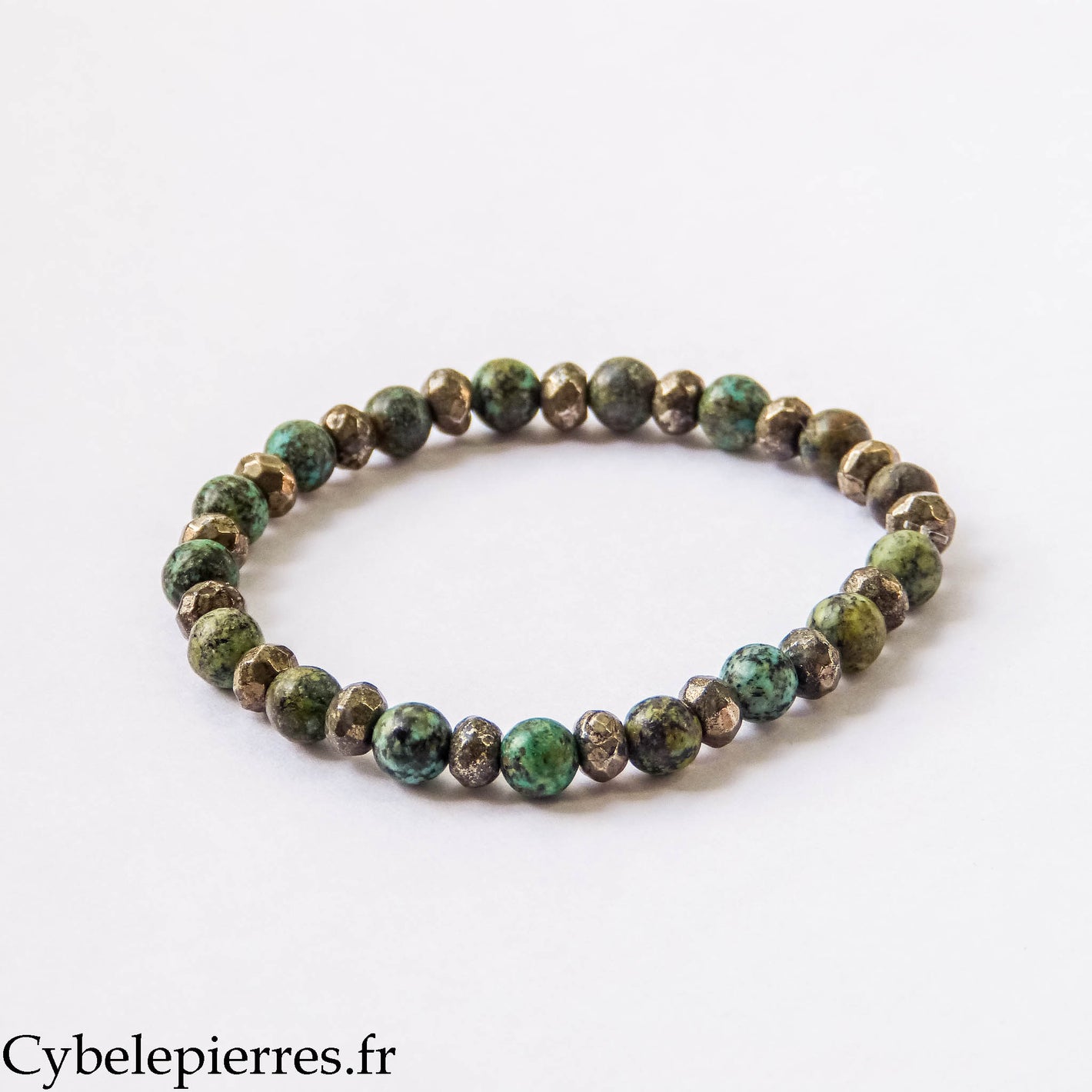 Bracelet Parole Juste – Chrysocolle africaine et Pyrite facettée (6 mm et 3 mm) – 18 cm | Expression et Stabilité