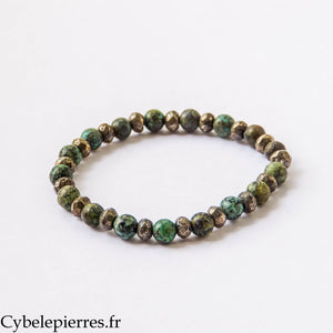 Bracelet Parole Juste – Chrysocolle africaine et Pyrite facettée (6 mm et 3 mm) – 18 cm | Expression et Stabilité