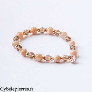 Bracelet Altesse – Quartz fumé et Pierre de lune (6 et 8 mm) – 18 cm | Équilibre et Présence