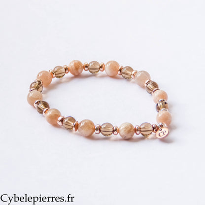 Bracelet Altesse – Quartz fumé et Pierre de lune (6 et 8 mm) – 18 cm | Équilibre et Présence
