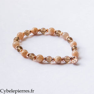 Bracelet Altesse – Quartz fumé et Pierre de lune (6 et 8 mm) – 18 cm | Équilibre et Présence