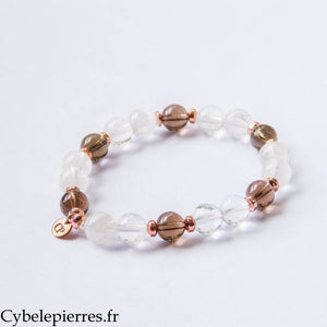 Bracelet Cristal de Roche et Quartz Fumé (8 mm) – 18 cm | Clarté et Ancrage
