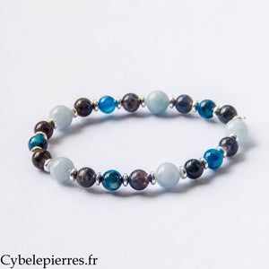 Bracelet Évasion de l’esprit – Aigue-marine, Cyanite et Iolite (6 et 8 mm) – 18 cm | Clarté mentale et Lâcher-prise