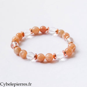 Bracelet Sunny – Pierre de Soleil et Cristal de roche (8 mm) – 17 cm | Élan positif et Clarté