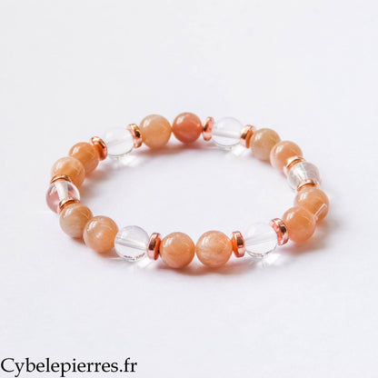Bracelet Sunny – Pierre de Soleil et Cristal de roche (8 mm) – 17 cm | Élan positif et Clarté