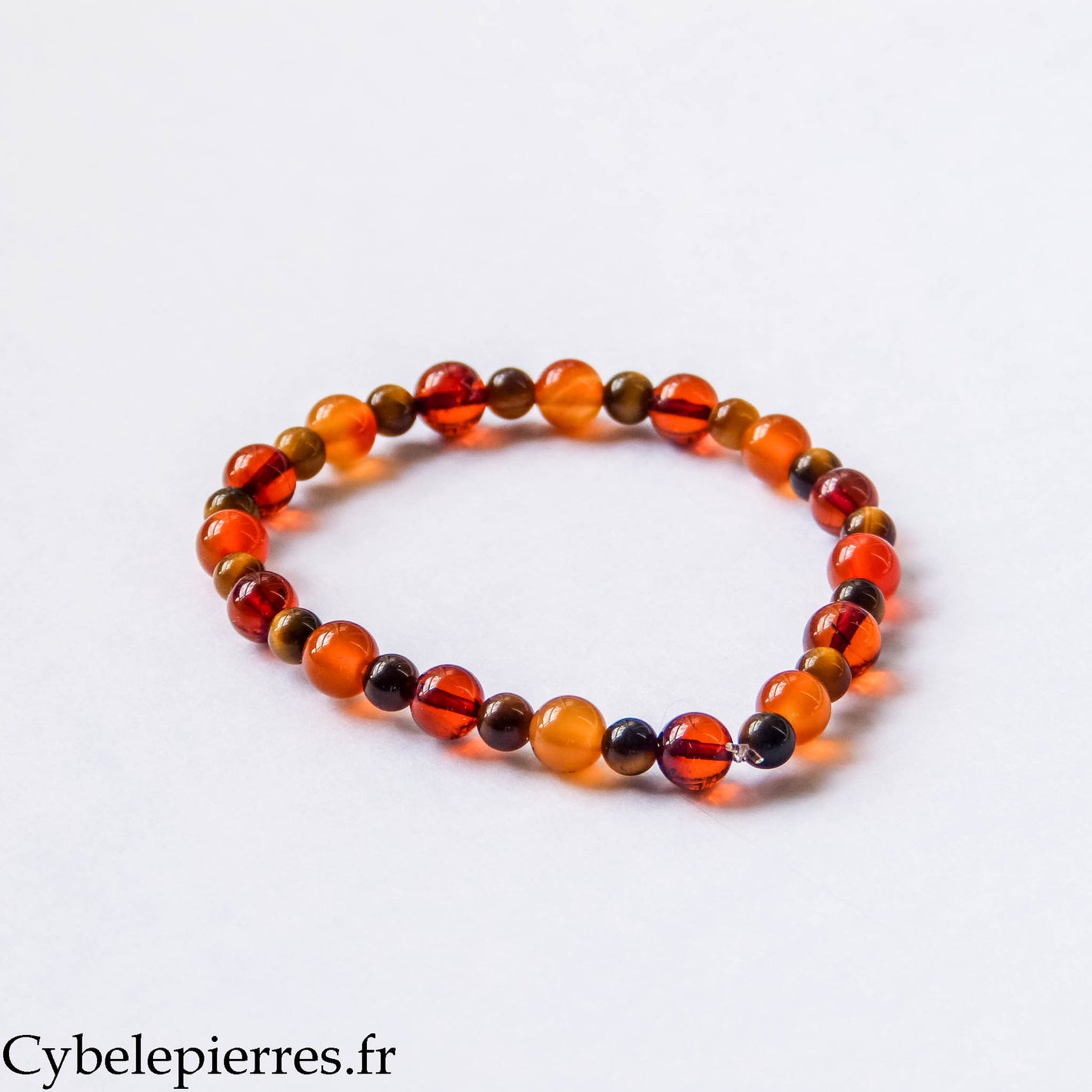Bracelet Fulgura – Œil de Tigre, Ambre et Cornaline (4 et 6 mm) – 17 cm | Énergie et Confiance