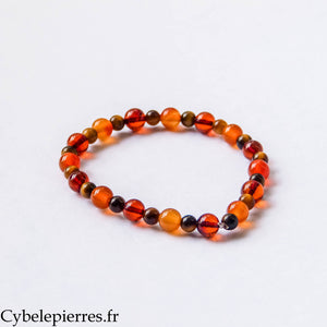 Bracelet Fulgura – Œil de Tigre, Ambre et Cornaline (4 et 6 mm) – 17 cm | Énergie et Confiance