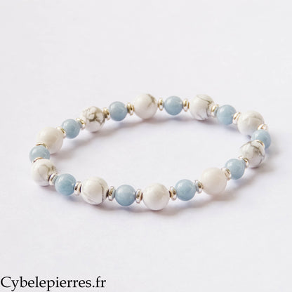 Bracelet Confidence – Angélite & Howlite (6 mm & 8 mm) - 18 cm | Apaisement et Expression