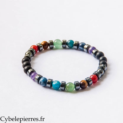 #2 Bracelet 7 Chakras & Onyx (6 mm) - 18 cm | Équilibre et Ancrage