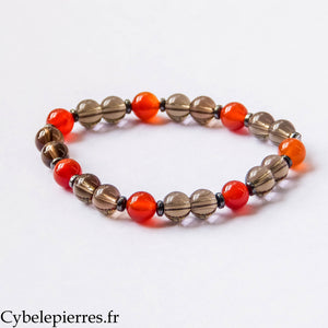Bracelet Amon  - Quartz fumé et Cornaline (8mm) - 20cm