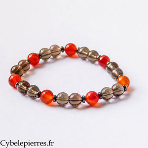 Bracelet Amon  - Quartz fumé et Cornaline (8mm) - 20cm