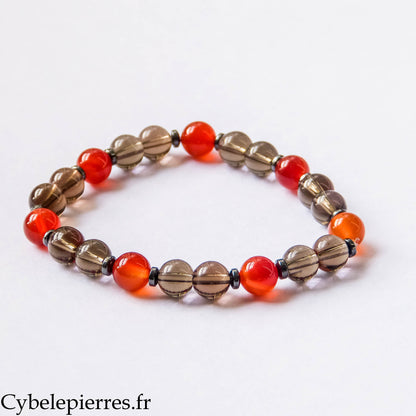 Bracelet Amon  - Quartz fumé et Cornaline (8mm) - 20cm