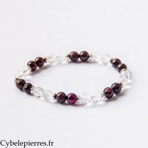 Bracelet  Tentation - Grenat et Cristal de roche (6mm) - 18cm