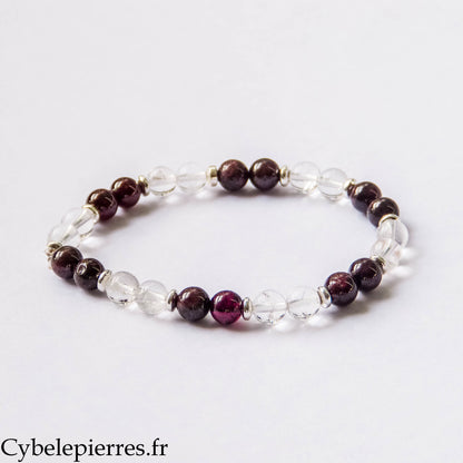 Bracelet  Tentation - Grenat et Cristal de roche (6mm) - 18cm