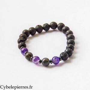 Bracelet Ancrage calme – Pierre de lave, Améthyste et Labradorite extra (8 mm) – 17 cm | Protection et Apaisement