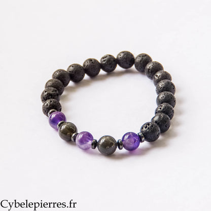 Bracelet Ancrage calme – Pierre de lave, Améthyste et Labradorite extra (8 mm) – 17 cm | Protection et Apaisement