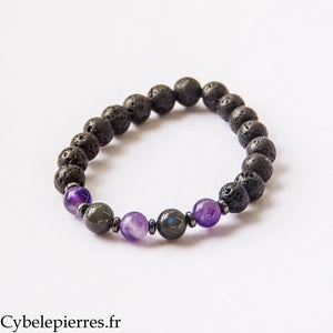 Bracelet Ancrage calme – Pierre de lave, Améthyste et Labradorite extra (8 mm) – 17 cm | Protection et Apaisement