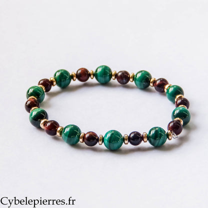 Bracelet Tenir bon – Œil de taureau et Malachite (6 et 8 mm) – 19 cm | Stabilité et Évolution