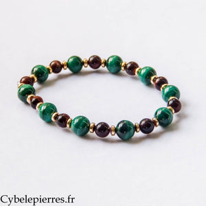 Bracelet Tenir bon – Œil de taureau et Malachite (6 et 8 mm) – 19 cm | Stabilité et Évolution