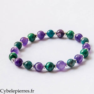 Bracelet Améthyste, Malachite et Apatite bleue (8 mm) – 20 cm | Clarté, Expression et Stabilité