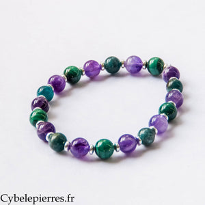 Bracelet Améthyste, Malachite et Apatite bleue (8 mm) – 20 cm | Clarté, Expression et Stabilité