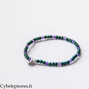 Bracelet Harmonie discrète – Malachite et Améthyste (3 mm) – 17 cm | Équilibre et Calme intérieur