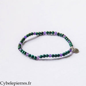 Bracelet Harmonie discrète – Malachite et Améthyste (3 mm) – 17 cm | Équilibre et Calme intérieur