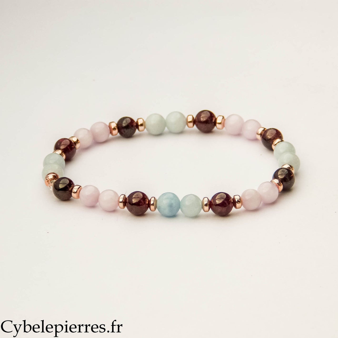 Bracelet Force Sensible – aigue-marine, grenat et kunzite (6 mm) - 19 cm | Équilibre, énergie et douceur