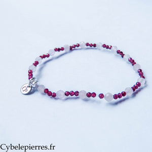 Bracelet In Love – Grenat et Quartz rose facetté (2 et 4 mm) – 17 cm | Vitalité et Sérénité