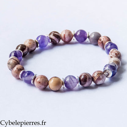 Bracelet Sagesse émotionnelle - Jaspe Zèbre et Améthyste 19cm (8mm) | Équilibre et Apaisement