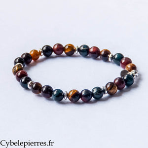 Bracelet Triple Protection – Œil de Faucon, Œil de Tigre & Œil de Taureau (6 mm) - 17 cm | Force et Stabilité