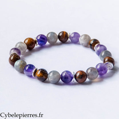 Bracelet Œil de Tigre, Labradorite et Améthyste (8mm) - 18cm | Protection et Intuition