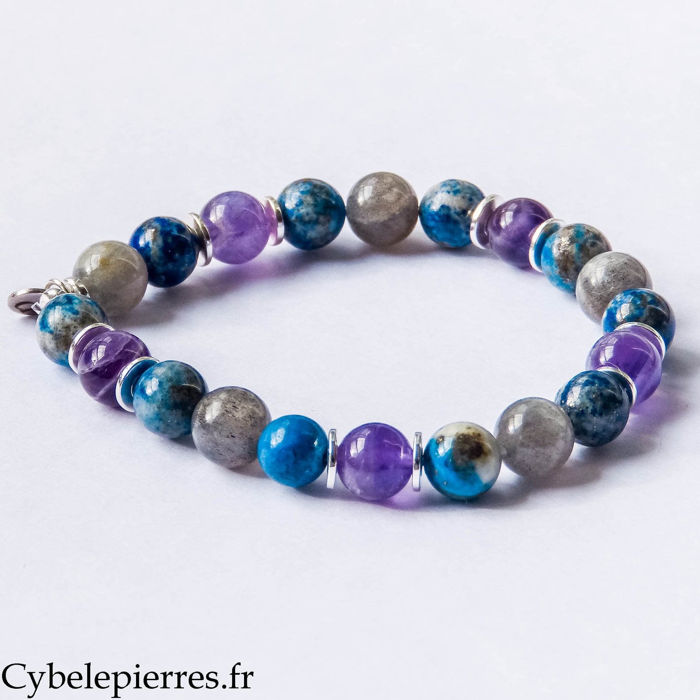 Bracelet Liberté - Améthyste, Lapis-Lazuli et Labradorite extra(8mm) - 18cm