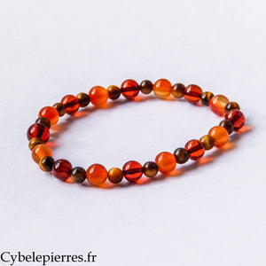 Bracelet Fulgura – Œil de Tigre, Ambre et Cornaline (4 et 6 mm) – 17 cm | Énergie et Confiance