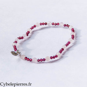 Bracelet In Love – Grenat et Quartz rose facetté (2 et 4 mm) – 17 cm | Vitalité et Sérénité