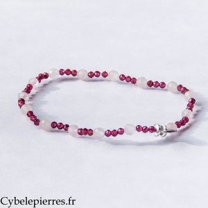 Bracelet In Love – Grenat et Quartz rose facetté (2 et 4 mm) – 17 cm | Vitalité et Sérénité