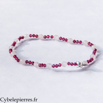 Bracelet In Love – Grenat et Quartz rose facetté (2 et 4 mm) – 17 cm | Vitalité et Sérénité