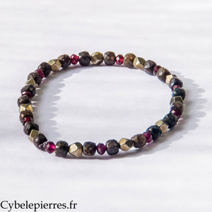 Bracelet Vitalité et Ancrage – Opale Boulder, Pyrite et Grenat – 18 cm | Protection et Force Intérieure