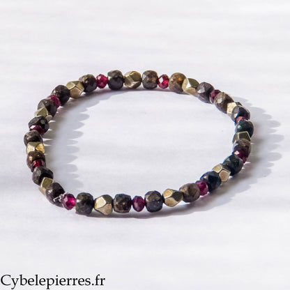 Bracelet Vitalité et Ancrage – Opale Boulder, Pyrite et Grenat – 18 cm | Protection et Force Intérieure