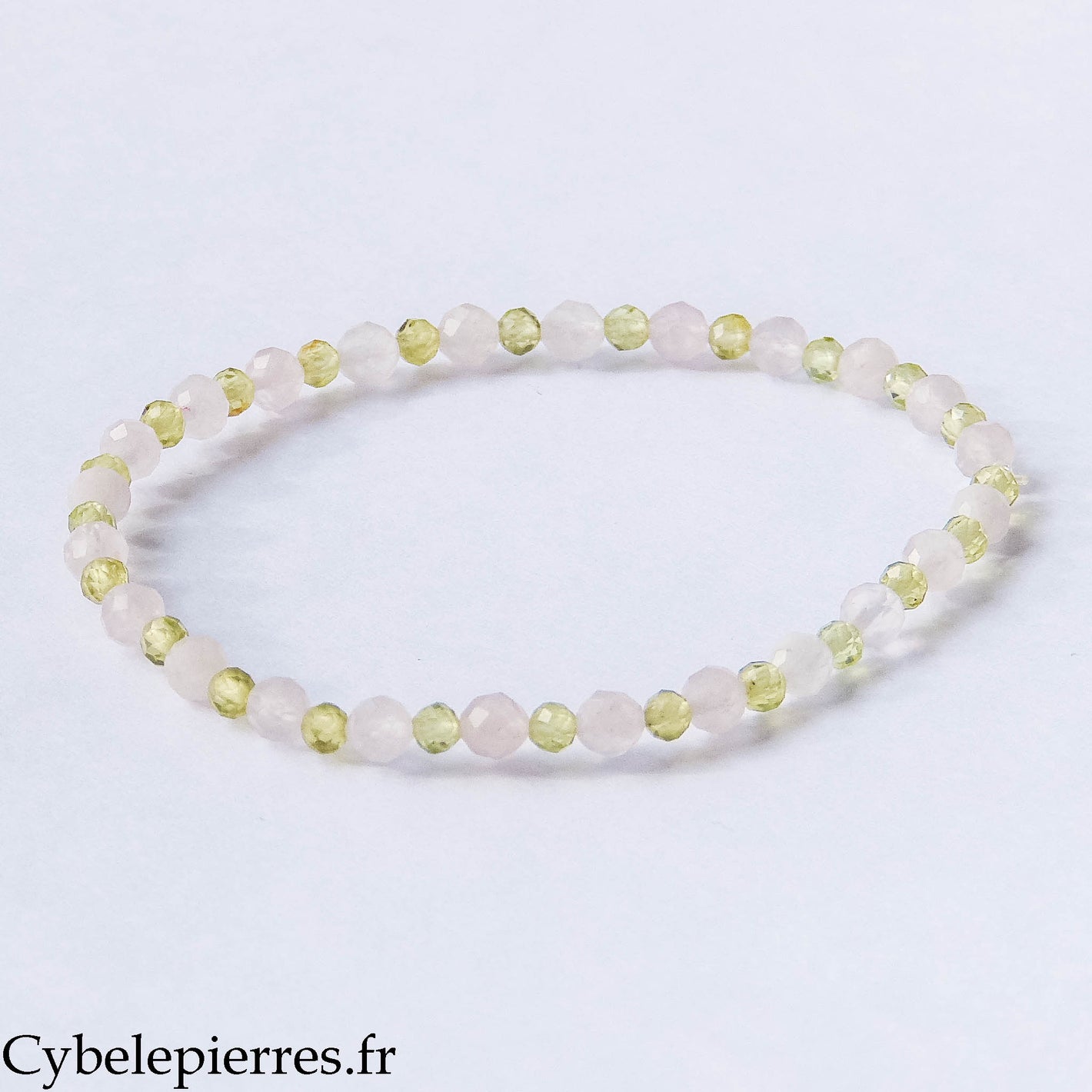 Bracelet Harmonie – Quartz rose et Péridot facetté (4 mm et 3 mm) – 17 cm | Douceur et Équilibre