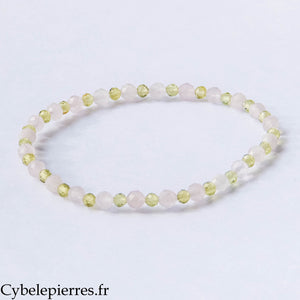 Bracelet Harmonie – Quartz rose et Péridot facetté (4 mm et 3 mm) – 17 cm | Douceur et Équilibre