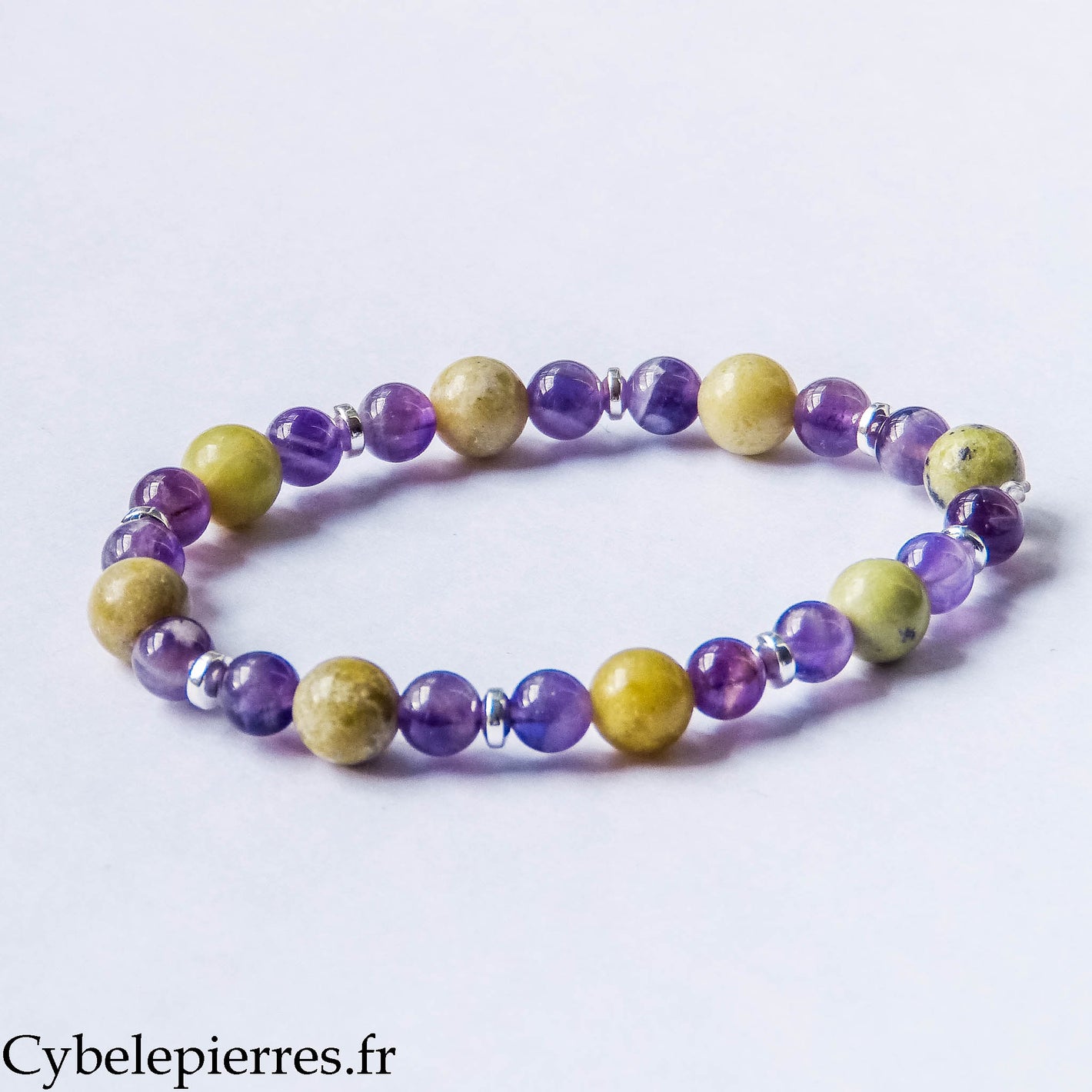 Bracelet Renouveau – Opale verte et Améthyste (6 mm et 8 mm) – 18 cm | Apaisement et Nouveau départ