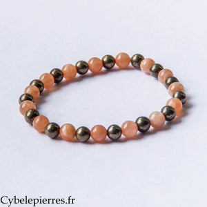 Bracelet Insouciance – Pyrite et Pierre de Soleil (6mm) - 18cm | Vitalité, Abondance et Joie