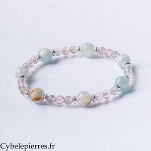 Bracelet Douces Paroles – Célestine, Labradorite et Aventurine rouge (8 mm et 4 mm) – 18 cm | Communication et Protection