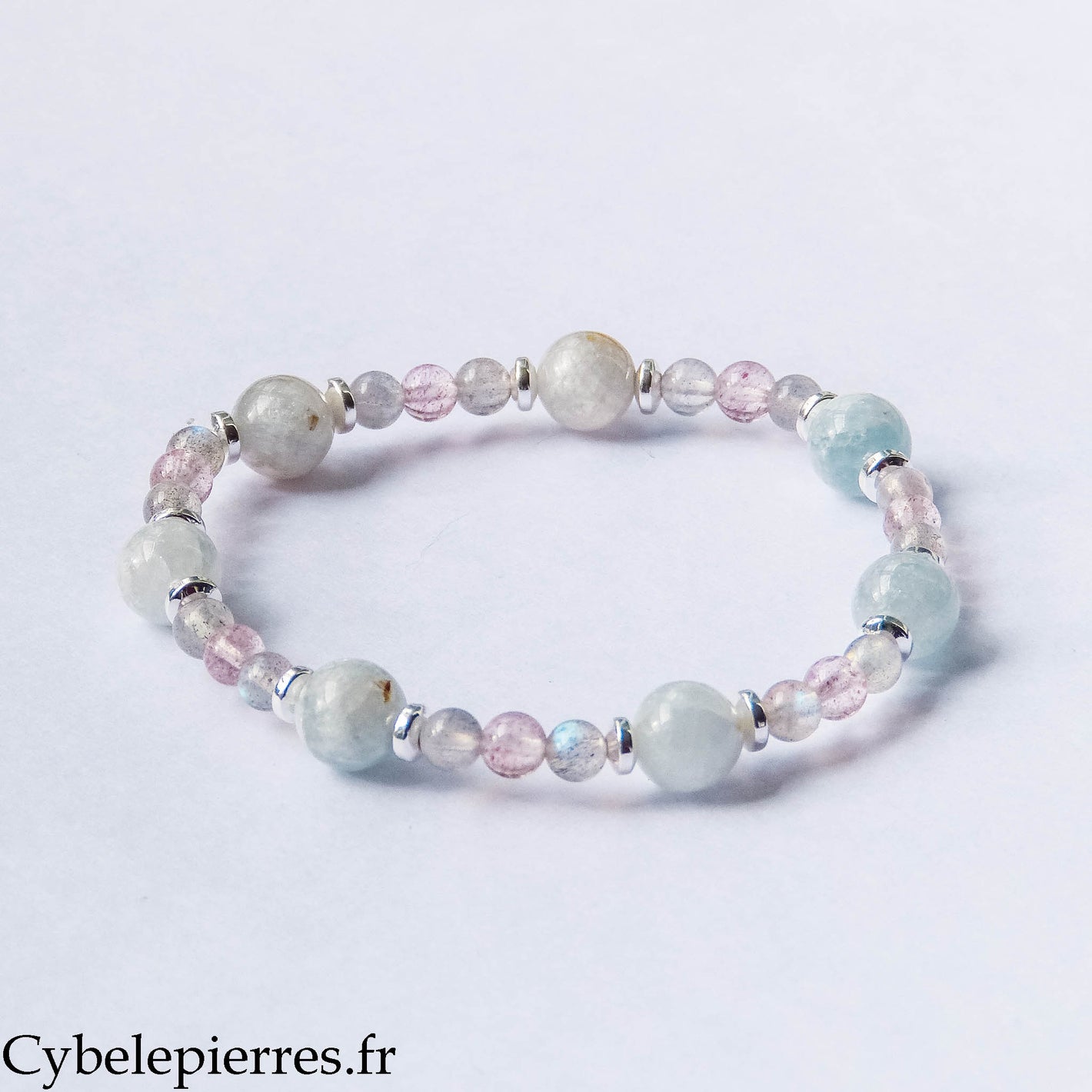 Bracelet Douces Paroles – Célestine, Labradorite et Aventurine rouge (8 mm et 4 mm) – 18 cm | Communication et Protection