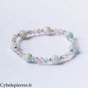 Bracelet Douces Paroles – Célestine, Labradorite et Aventurine rouge (8 mm et 4 mm) – 18 cm | Communication et Protection