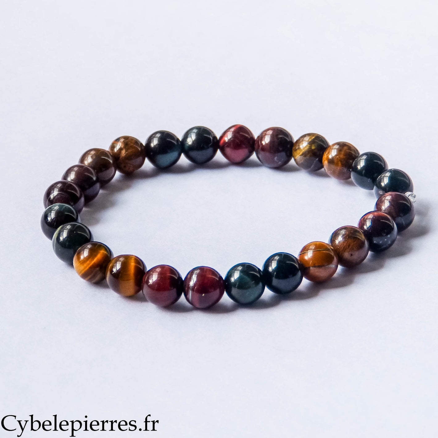 Bracelet Homme Triple Protection – Œil de Tigre, Œil de Taureau & Œil de Faucon (8mm) – 20 cm | Protection et Courage